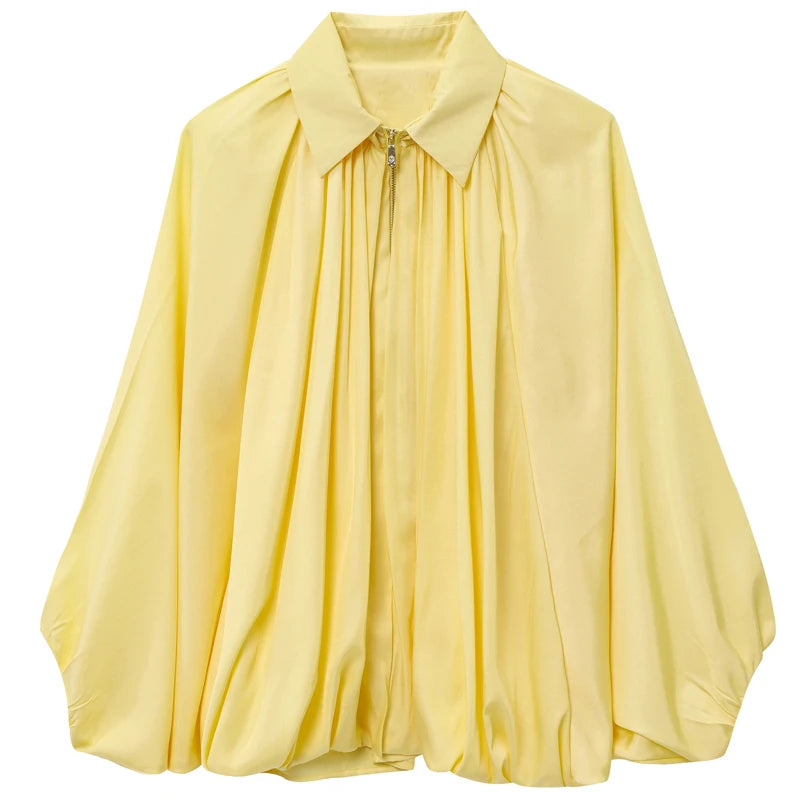 HXAO Women's Bomber Jacket Autumn New In Coats & Jackets Oversized Puff Long Sleeve Tops Ruffled Loose Outerwears Fashion Coats