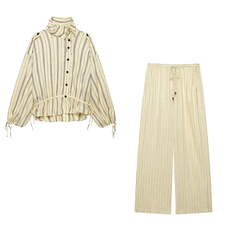 TFAFXY 2026 Autumn Women's Elegant Striped Blazer Suit Loose Button Blazer Wide-leg Pants Fashion Pants Set