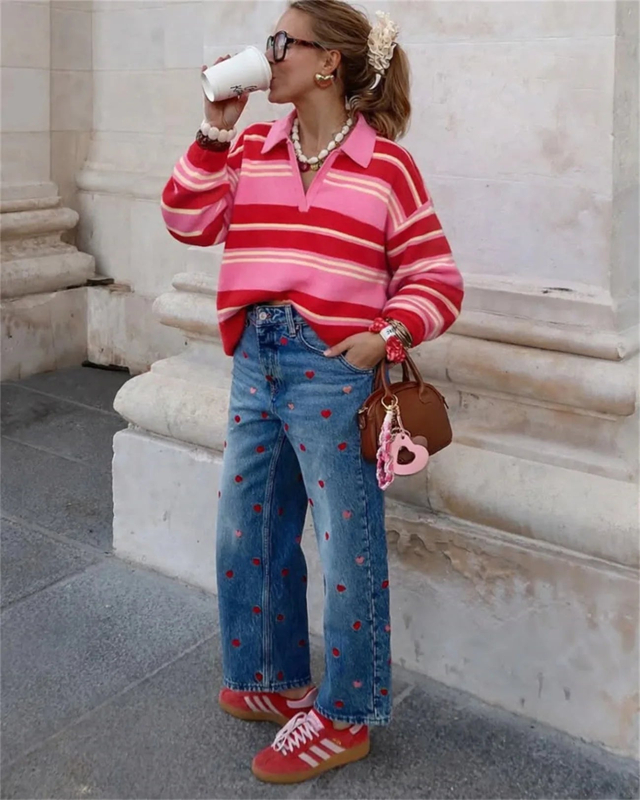 2026 Autumn Winter Two-tone Striped Turn-down Collar Pullovers Women Fashion Long Sleeve Knit Sweaters