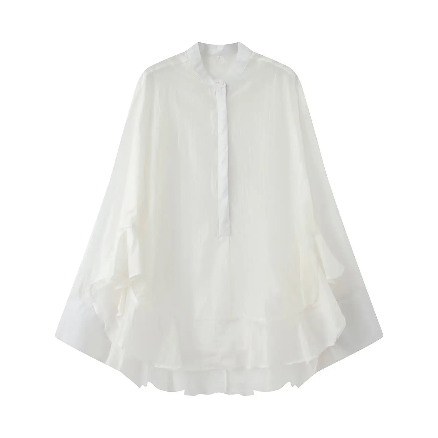 KADUWAKI Classic Solid Color Round Neck Layered Ruffle Edge Long Sleeved Shirt Fashion Single Breasted Casual Commuting Top