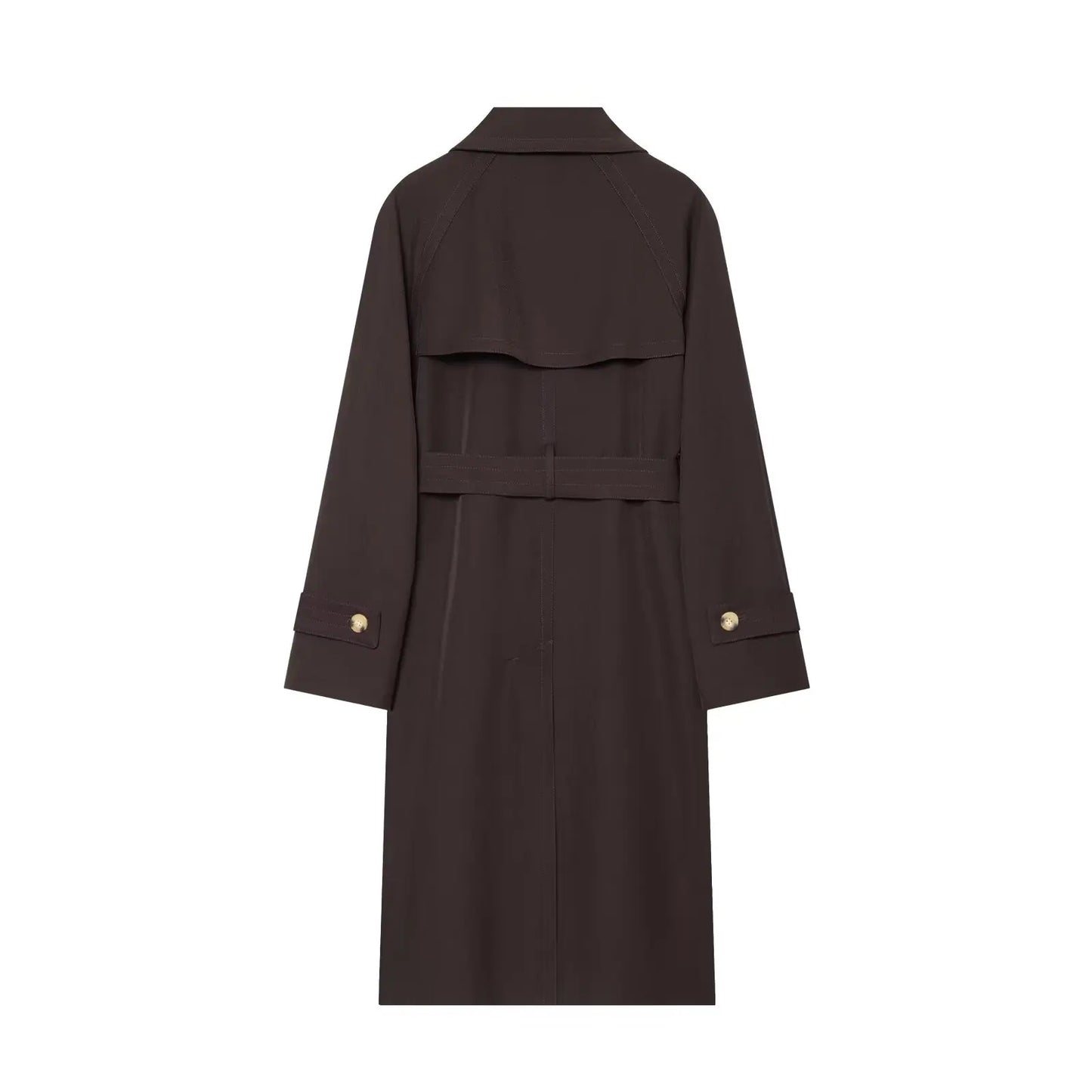 BSAY 2026 New Elegant Women Long Trench Coat Lapel Collar Double Breasted Waist Belt Raglan Sleeve Casual Windbreaker Outerwear