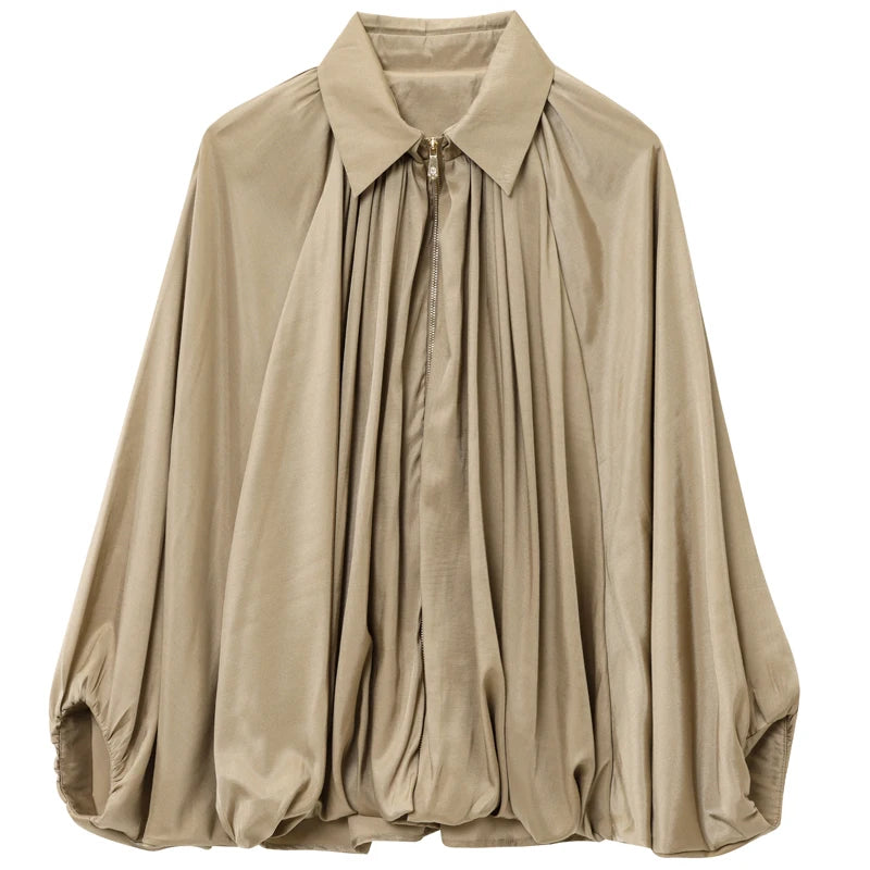 HXAO Women's Bomber Jacket Autumn New In Coats & Jackets Oversized Puff Long Sleeve Tops Ruffled Loose Outerwears Fashion Coats